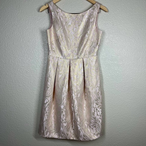 Eliza J Cocktail Knee Length Dress Metallic‎ Gold/Pink Paisley Size 2 - Picture 2 of 16